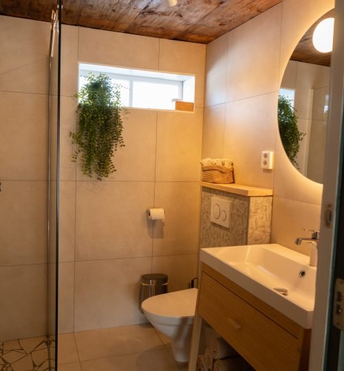 Badkamer in het gastenverblijf van Friluft Sweden in Zweden met Scandinavisch interieur